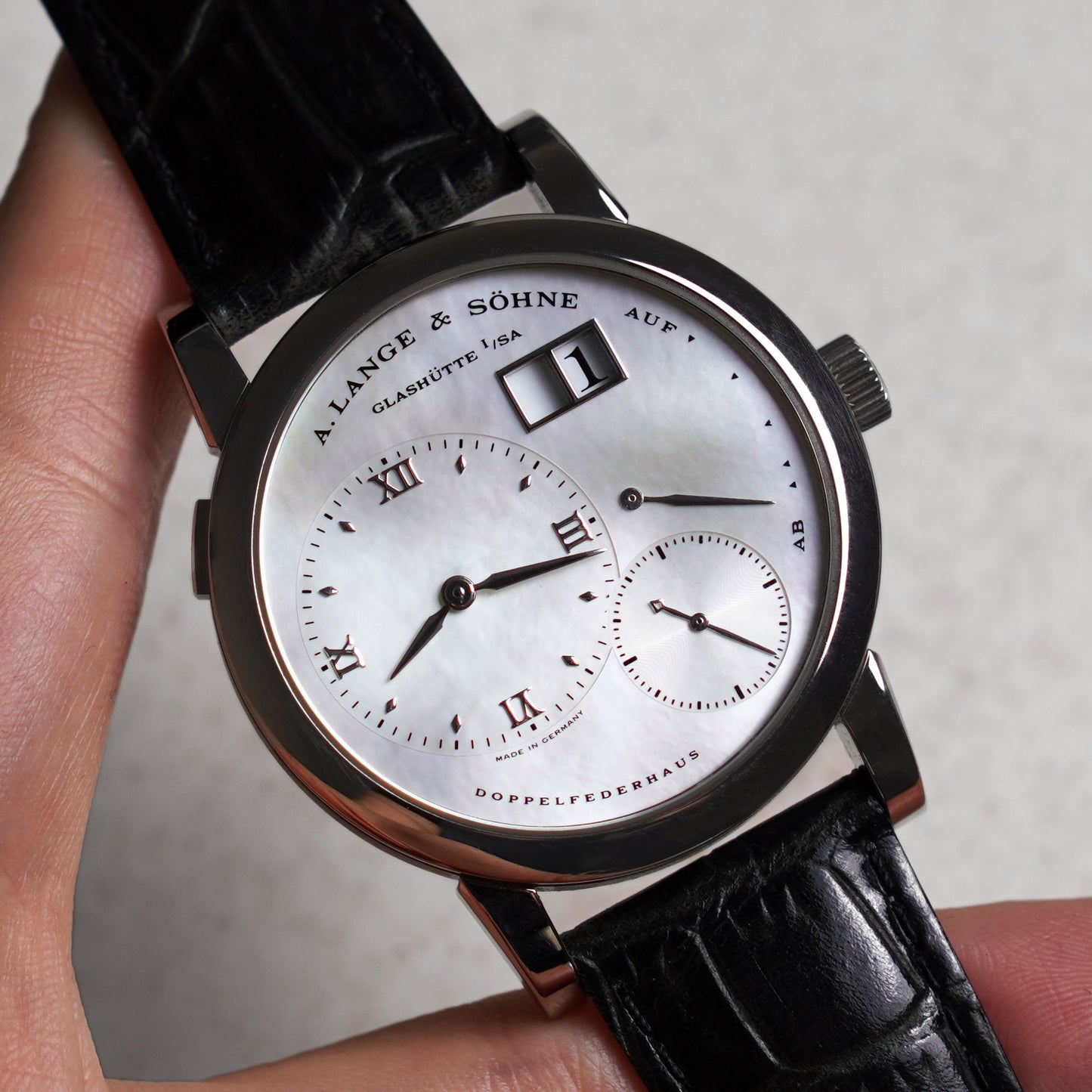 A. Lange & Sohne Lange 1 "Soiree", Mother of Pearl dial, White Gold