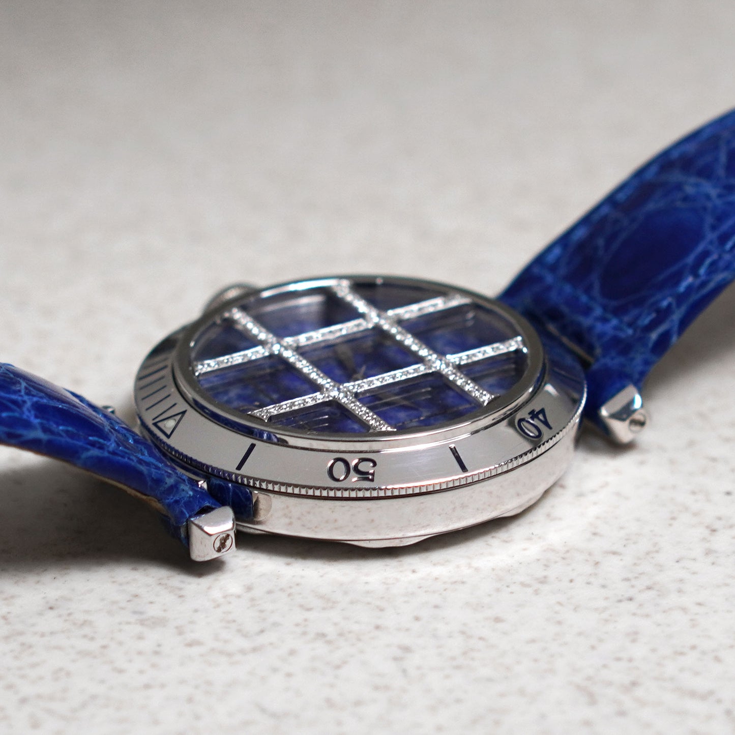 Cartier Pasha, Lapis Lazuli Dial and Diamond Grill, White Gold