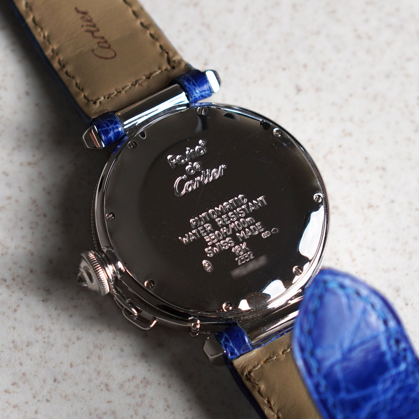Cartier Pasha, Lapis Lazuli Dial and Diamond Grill, White Gold