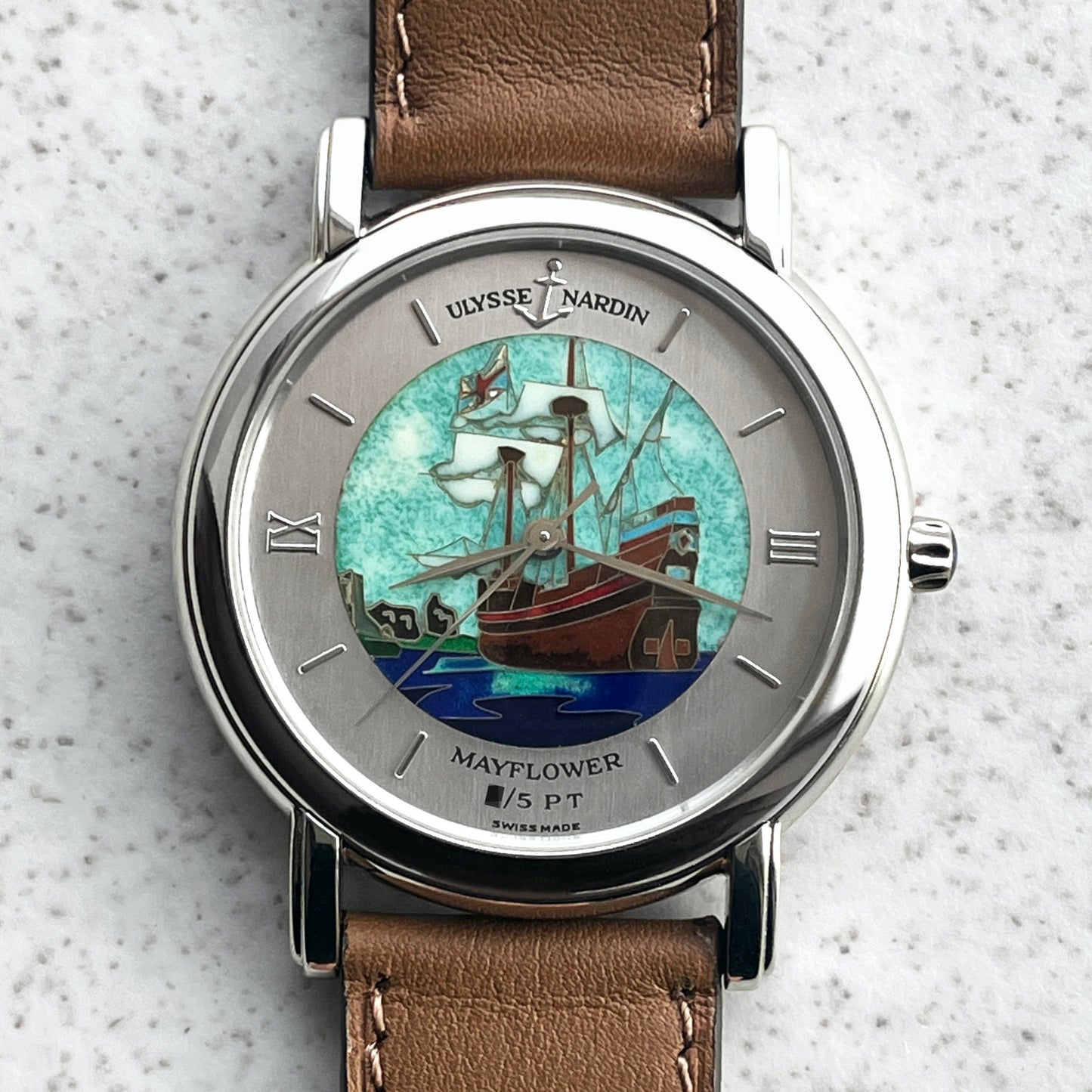 Ulysse Nardin Rare and Limited Wristwatch with "Mayflower" Cloisonné Enamel Dial, Platinum