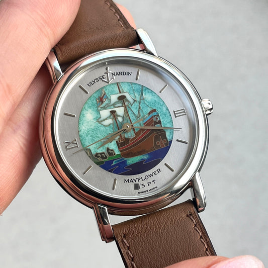Ulysse Nardin Rare and Limited Wristwatch with "Mayflower" Cloisonné Enamel Dial, Platinum