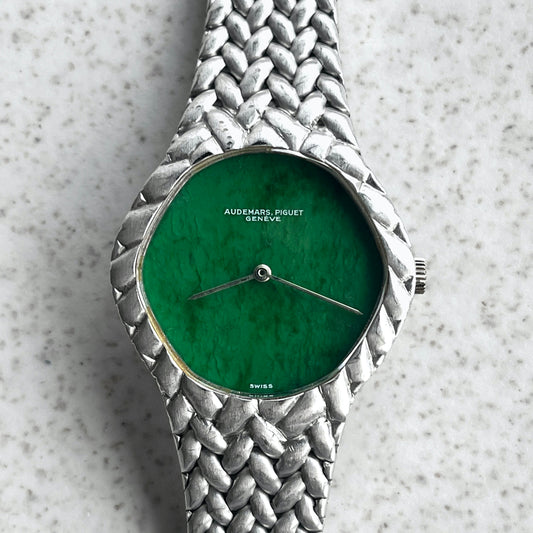 Audemars Piguet Integrated Bracelet Wristwatch with Rare Jade Dial, White Gold