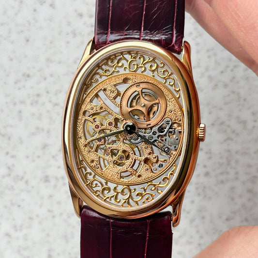 Audemars Piguet Rare Skeleton Oval Wristwatch, Pink Gold