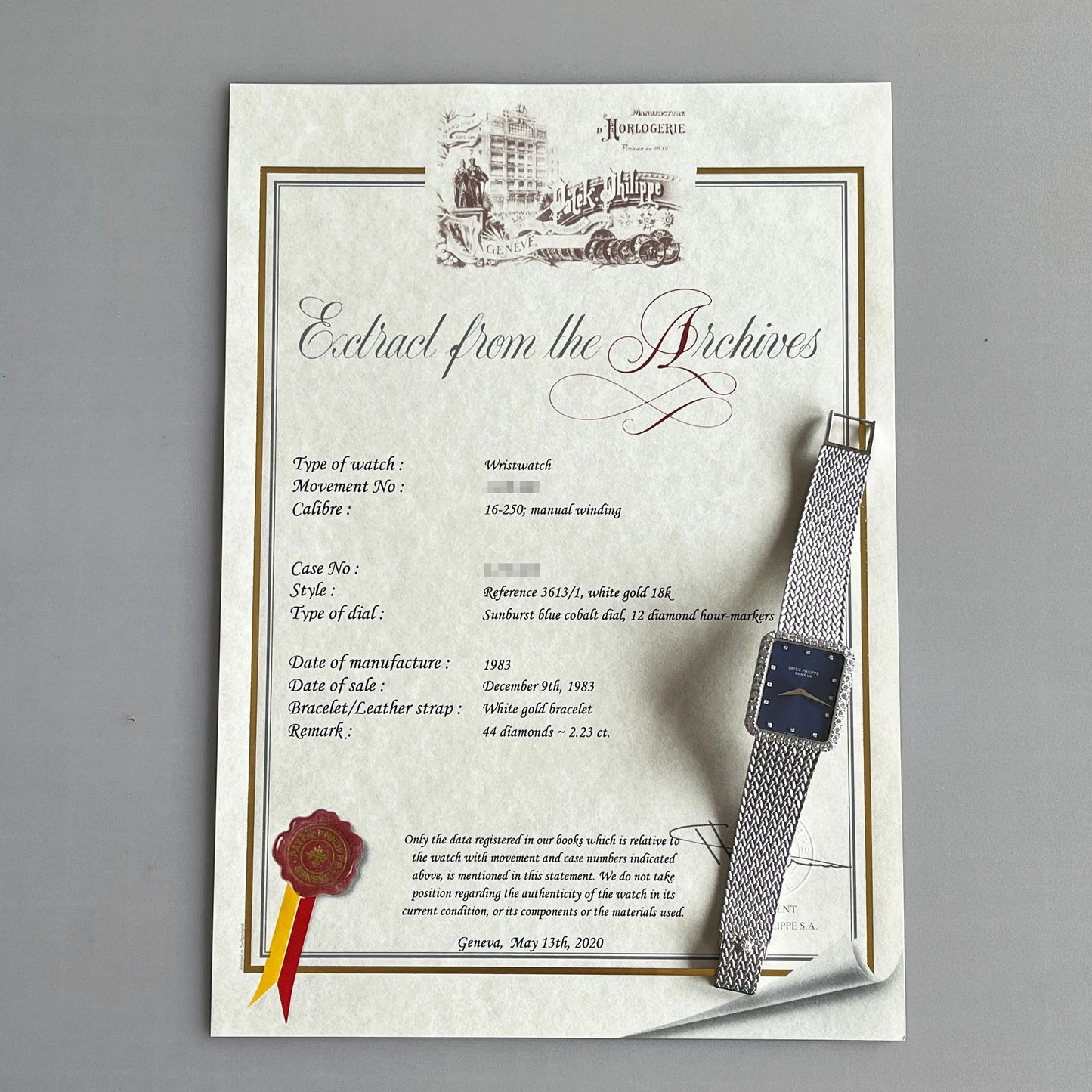 Patek Philippe 1983 Vintage Bracelet Watch, White Gold