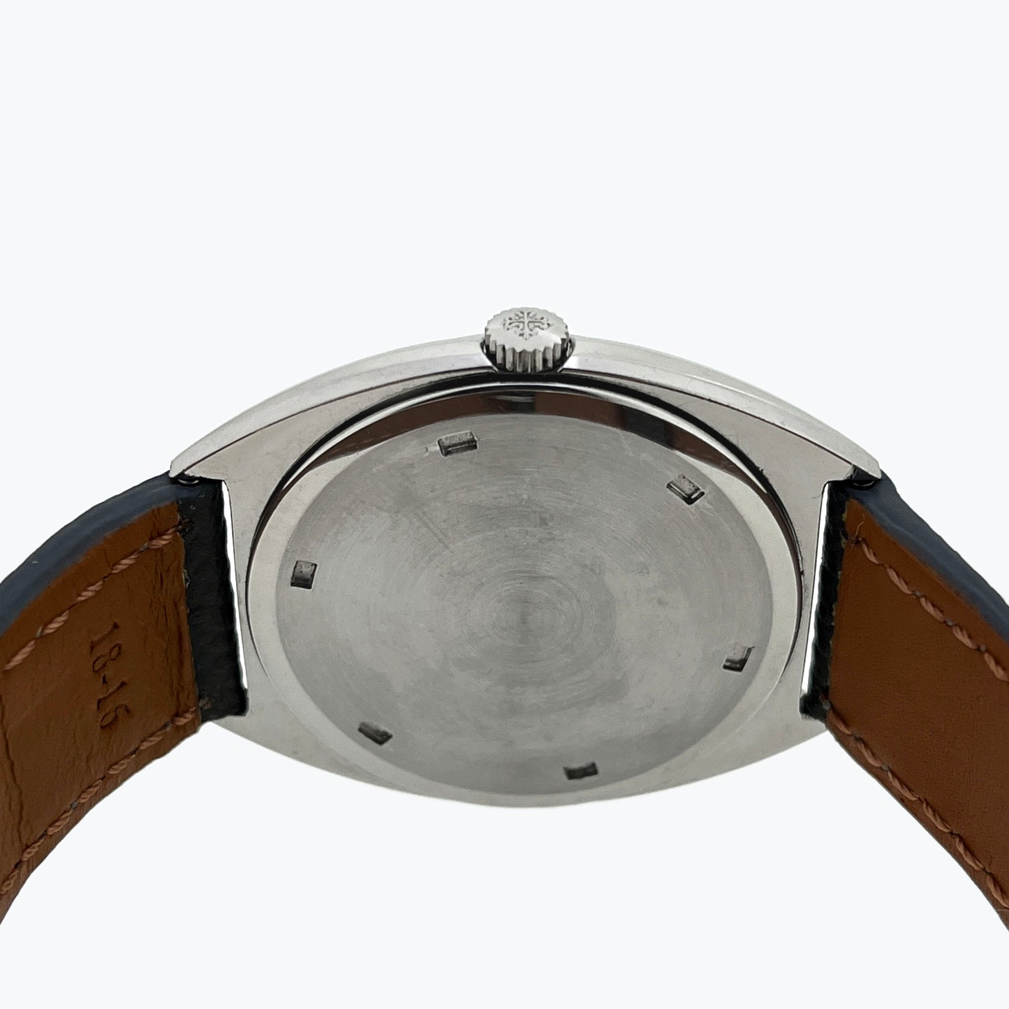 Patek Philippe Tonneau Wristwatch with Screwback Case and Calatrava Cross Dial, Steel