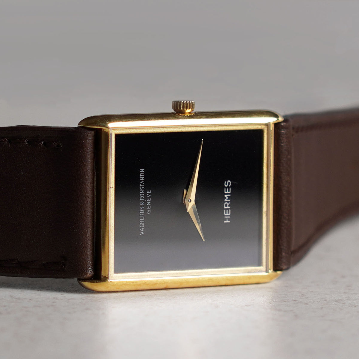 Vacheron Constantin Tank-Shaped Wristwatch, Double-signed Hermes, Yellow Gold