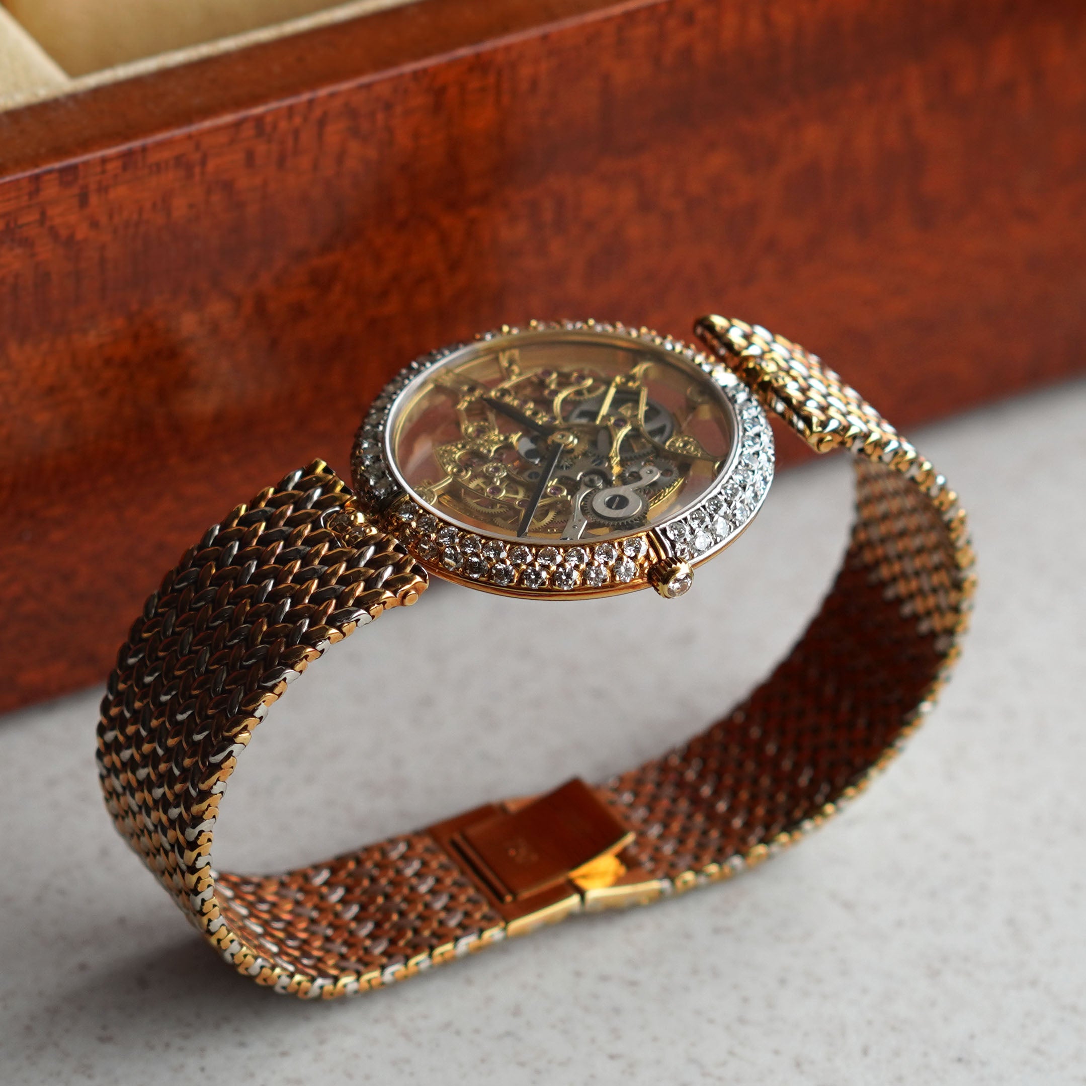 Gerald Genta Skeletonised Squalette Bracelet Watch, Factory-set Diamonds, Yellow and White Gold