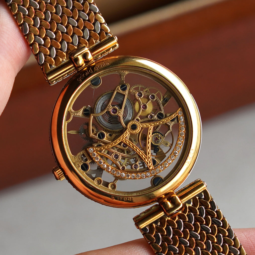 Gerald Genta Skeletonised Squalette Bracelet Watch, Factory-set Diamonds, Yellow and White Gold