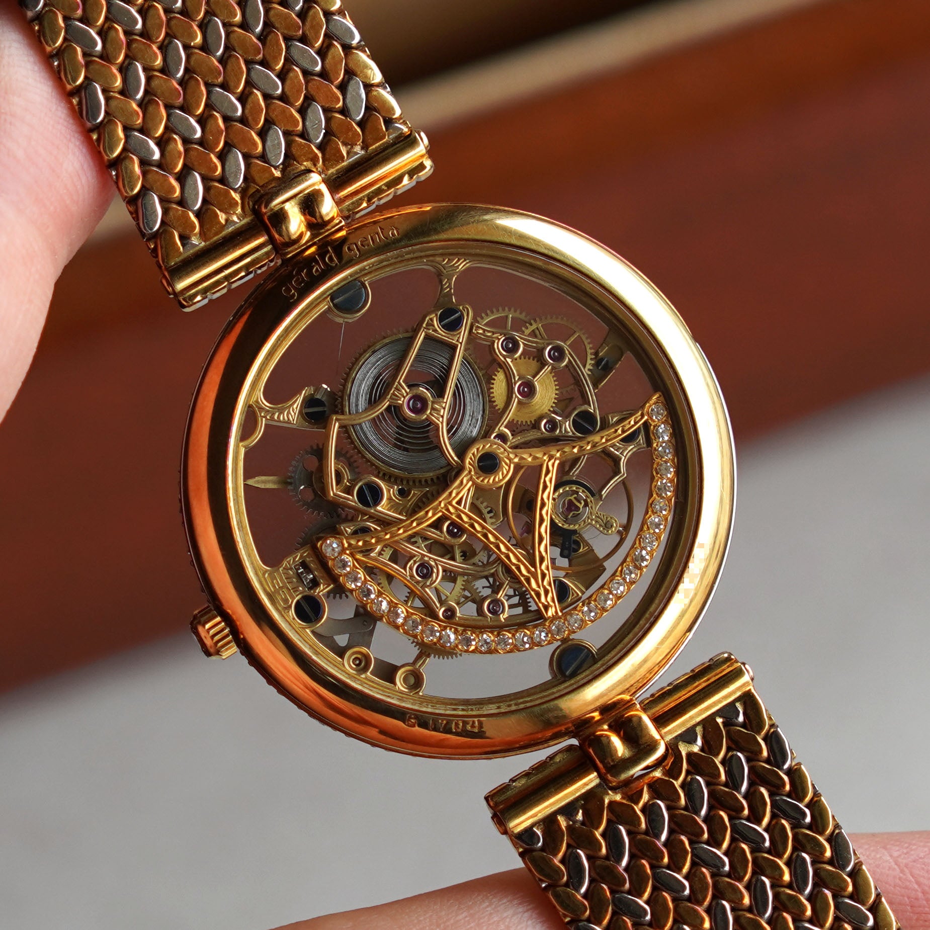 Gerald Genta Skeletonised Squalette Bracelet Watch, Factory-set Diamonds, Yellow and White Gold