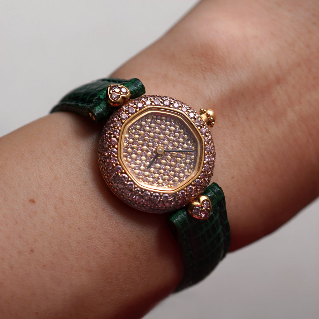 Gerald Genta Ladies Wristwatch, Pink Diamond-set Dial and Bezel, Ref. 3615.10, Yellow Gold