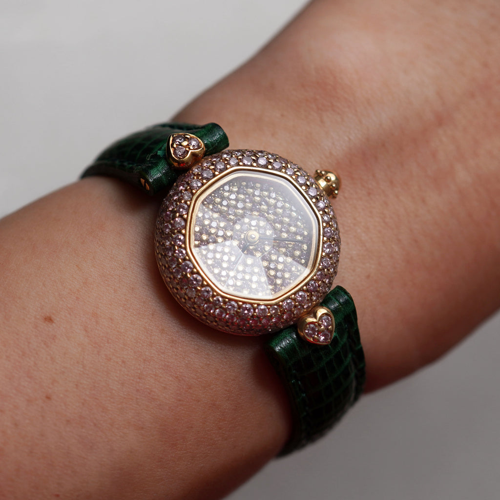 Gerald Genta Ladies Wristwatch, Pink Diamond-set Dial and Bezel, Ref. 3615.10, Yellow Gold