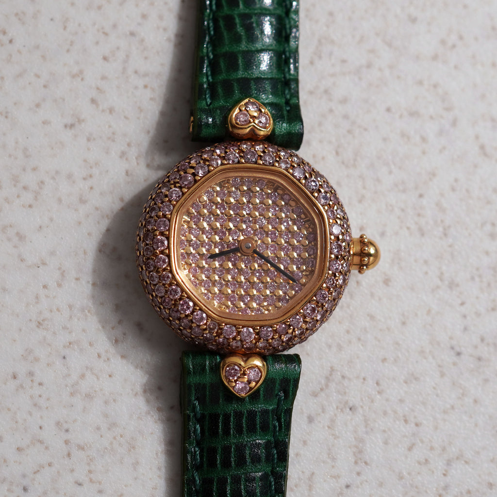 Gerald Genta Ladies Wristwatch, Pink Diamond-set Dial and Bezel, Ref. 3615.10, Yellow Gold