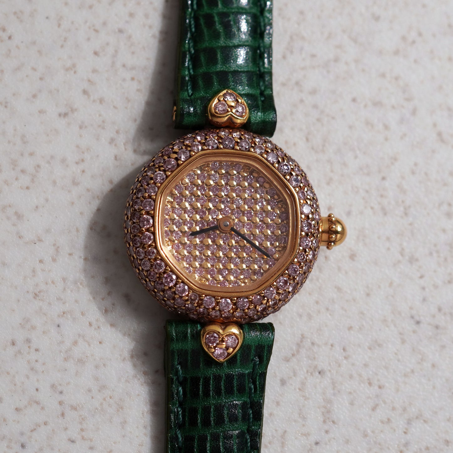 Gerald Genta Ladies Wristwatch, Pink Diamond-set Dial and Bezel, Ref. 3615.10, Yellow Gold