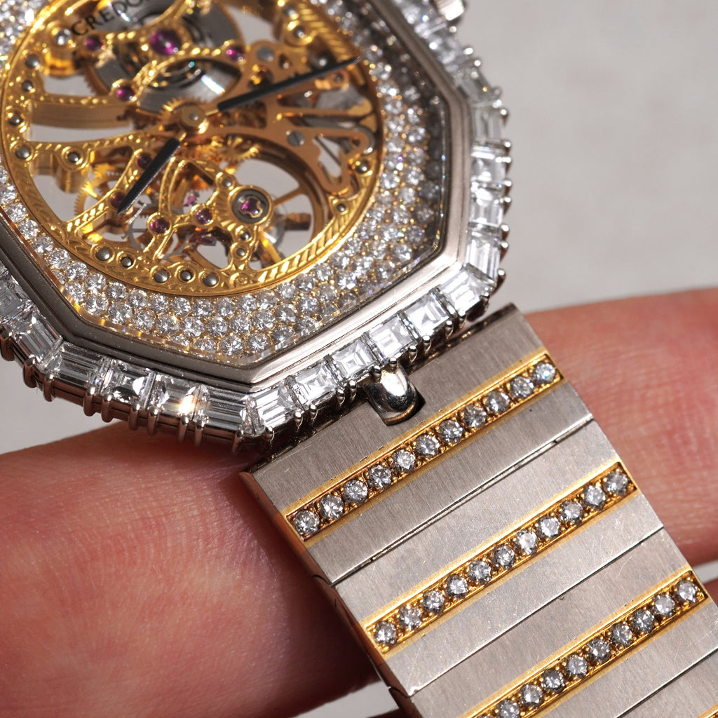 Credor Skeleton Bracelet Watch, Diamond dial and Baguette diamond bezel, Ref. K238-5010, White Gold