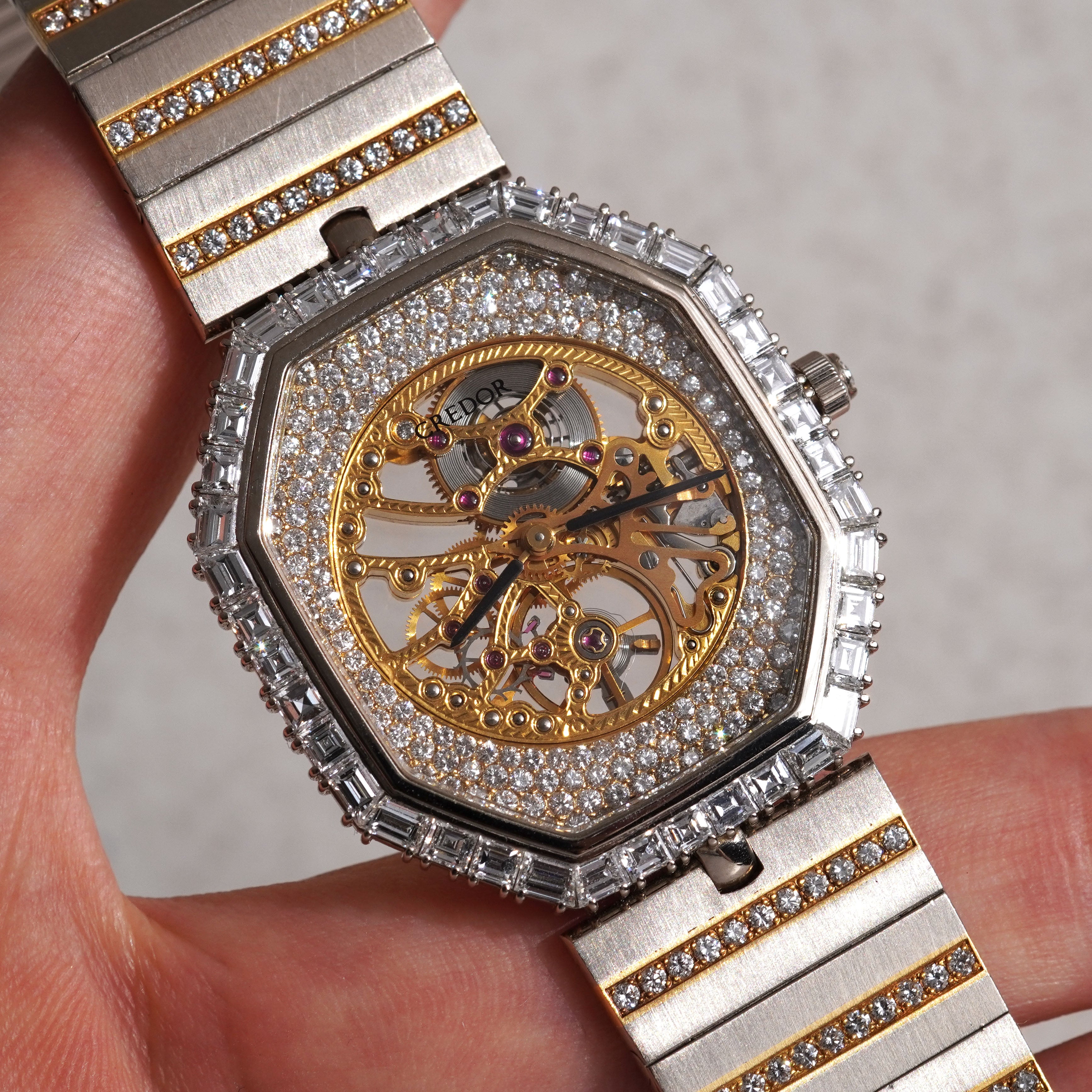 Credor Skeleton Bracelet Watch, Diamond dial and Baguette diamond