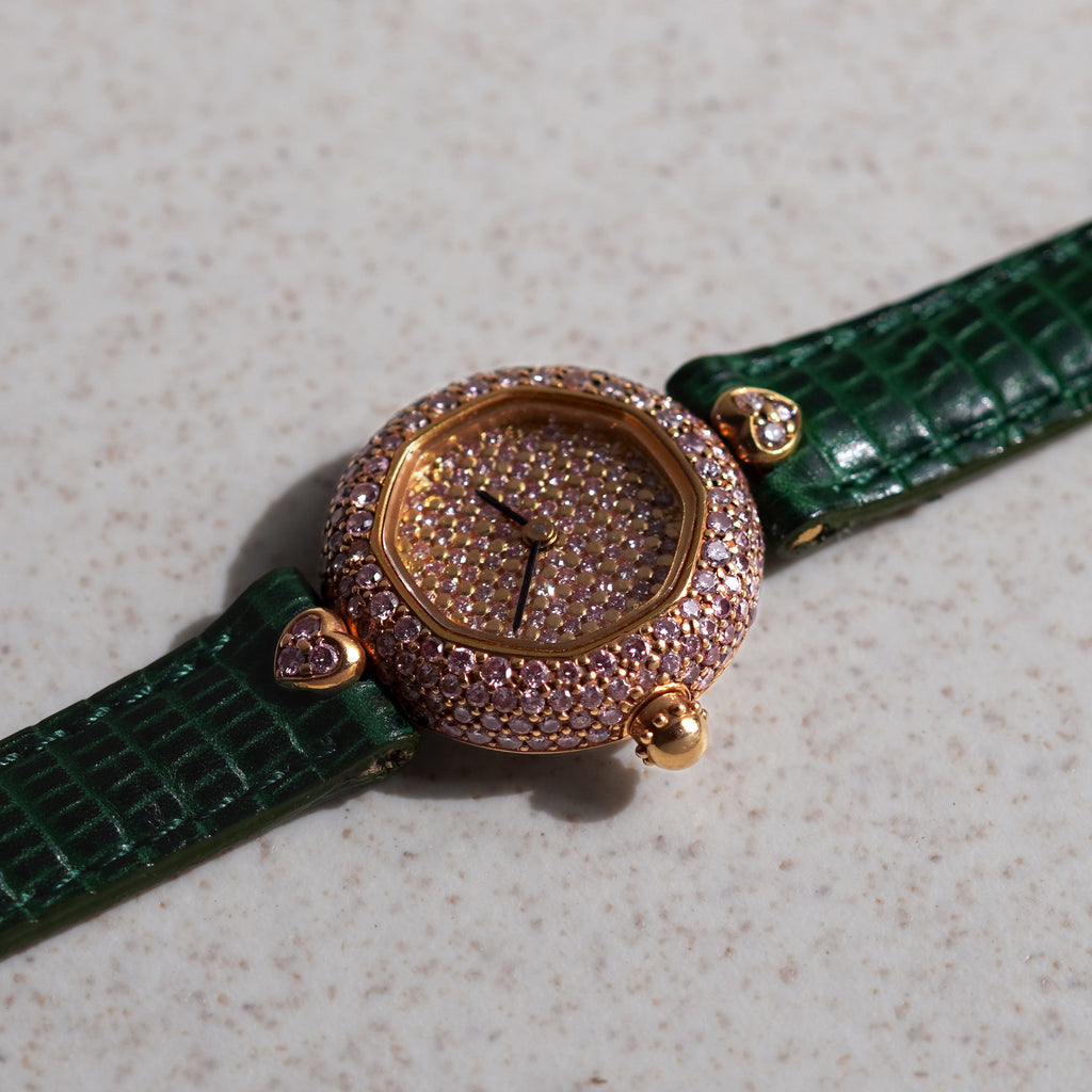 Gerald Genta Ladies Wristwatch, Pink Diamond-set Dial and Bezel, Ref. 3615.10, Yellow Gold