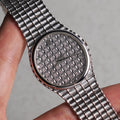 Audemars Piguet Oval-shaped Wristwatch, Diamond Dial, Bamboo Bracelet, White Gold