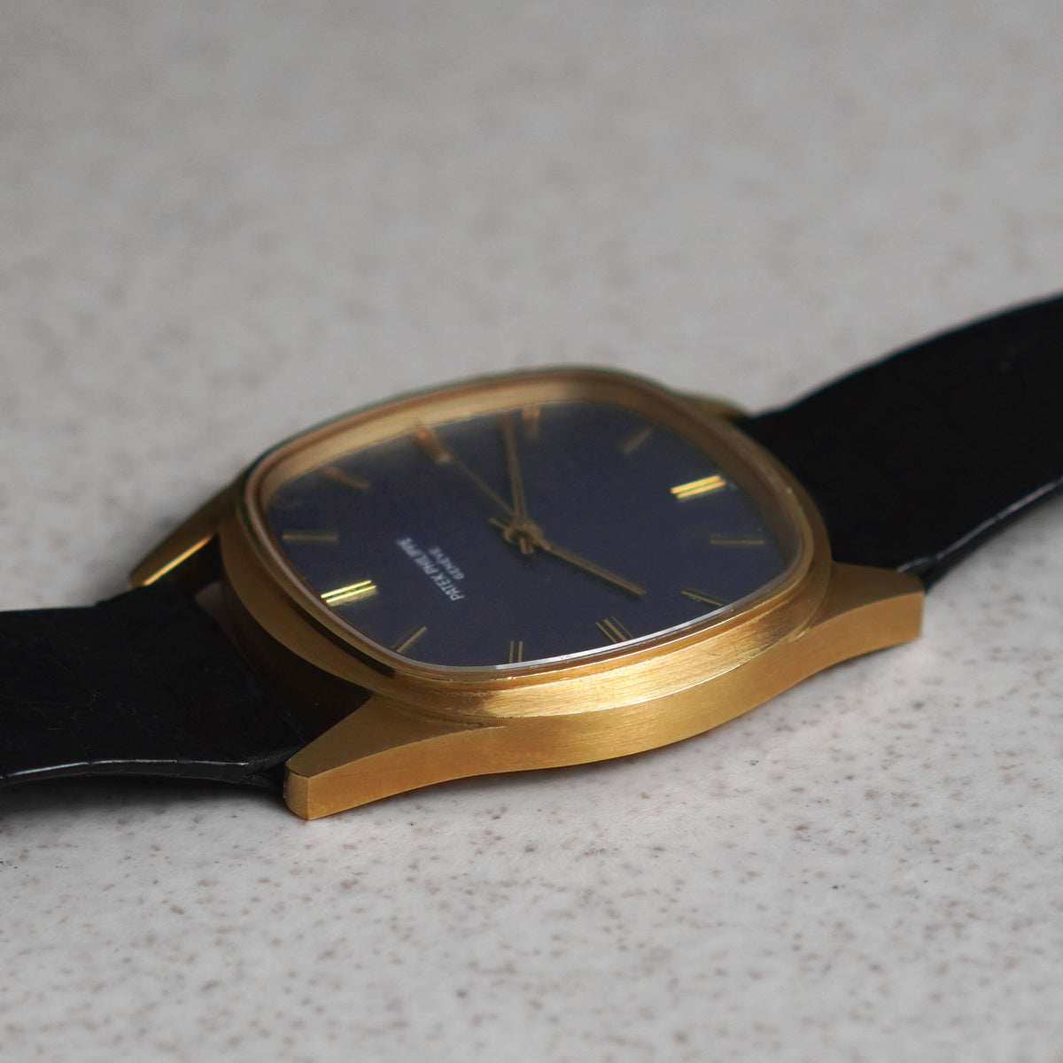 Patek Philippe Cushion-Shaped Watch, Blue Textured Dial, Ref. 3585, Yellow Gold