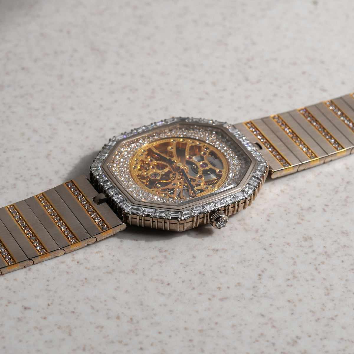 Credor Skeleton Bracelet Watch, Diamond dial and Baguette diamond bezel, Ref. K238-5010, White Gold