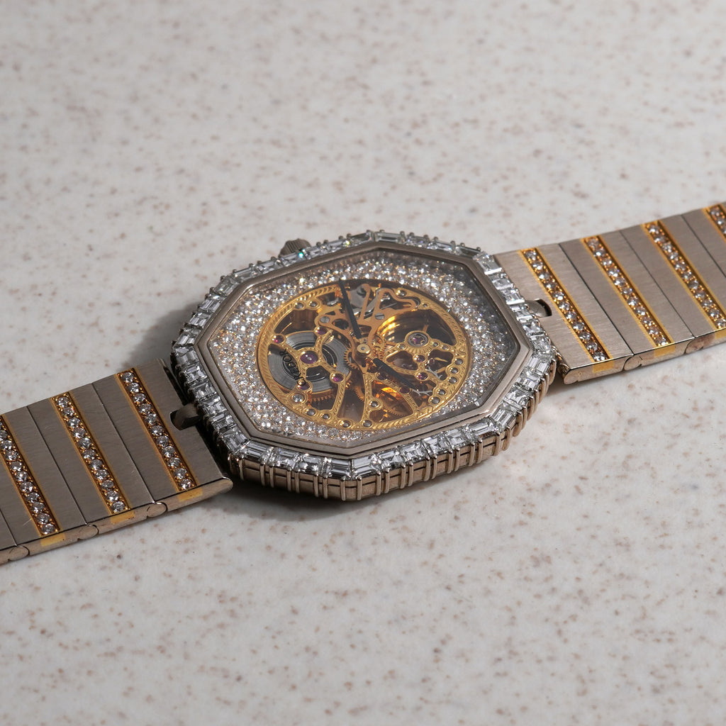 Credor Skeleton Bracelet Watch, Diamond dial and Baguette diamond bezel, Ref. K238-5010, White Gold