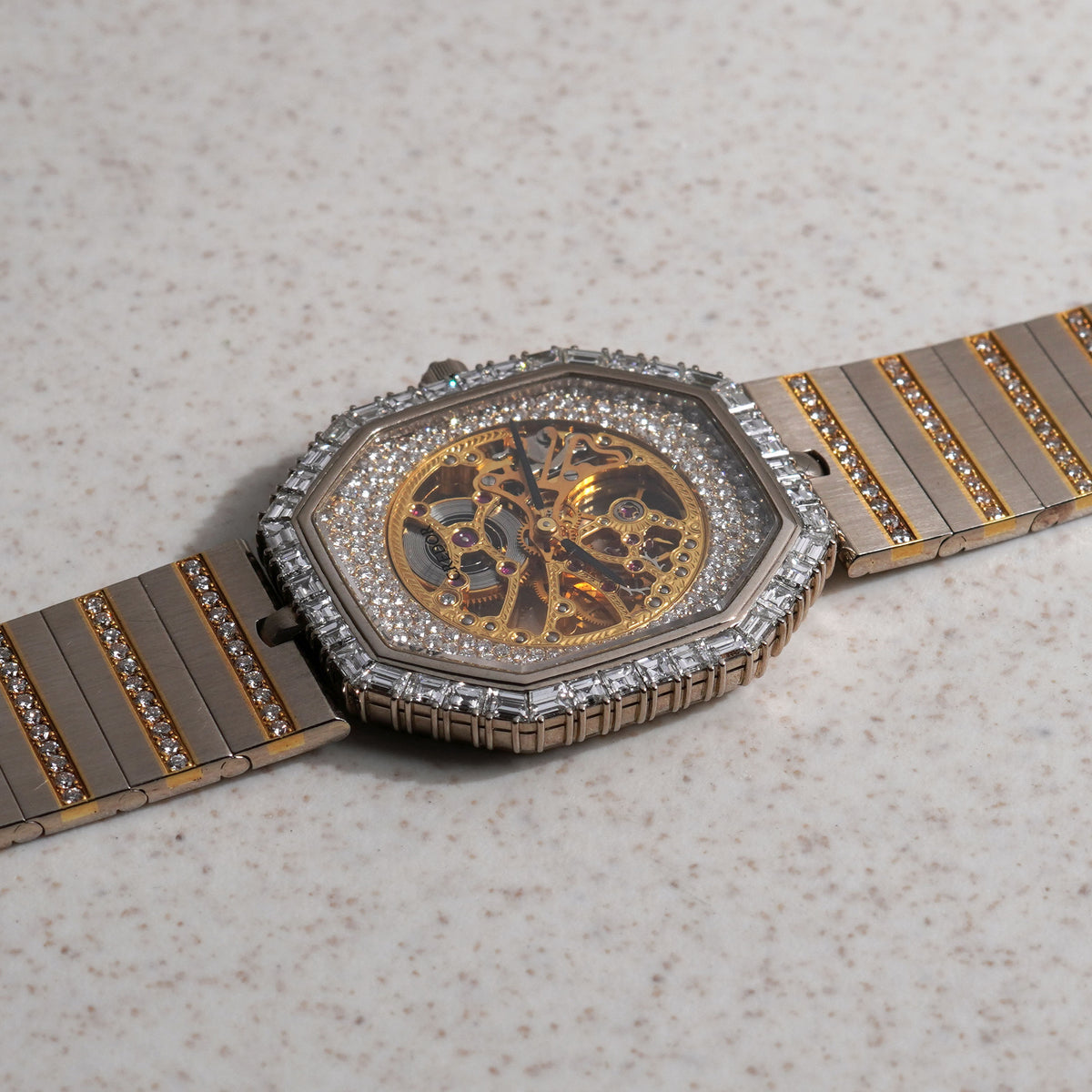 Credor Skeleton Bracelet Watch, Diamond dial and Baguette diamond bezel, Ref. K238-5010, White Gold