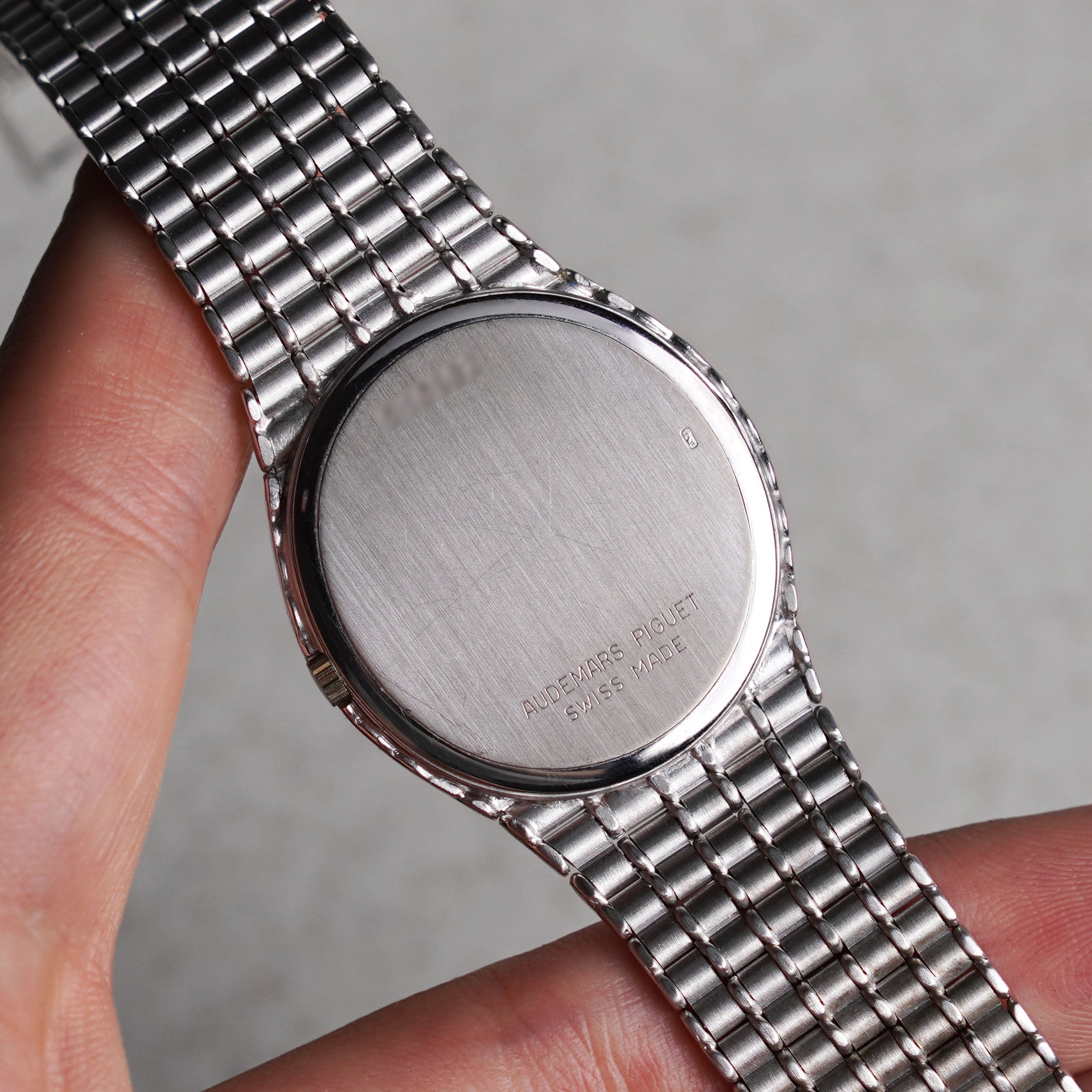 Audemars Piguet Oval-shaped Wristwatch, Diamond Dial, Bamboo Bracelet, White Gold