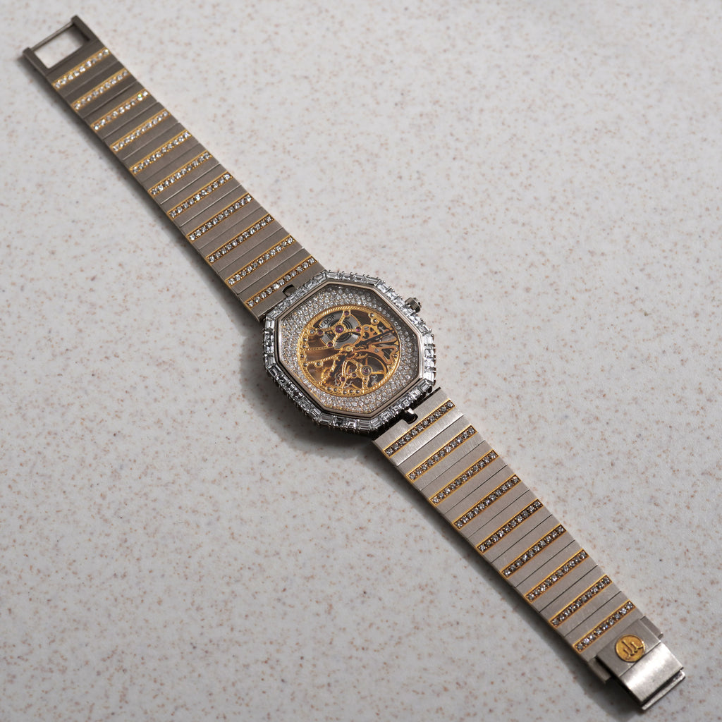 Credor Skeleton Bracelet Watch, Diamond dial and Baguette diamond bezel, Ref. K238-5010, White Gold