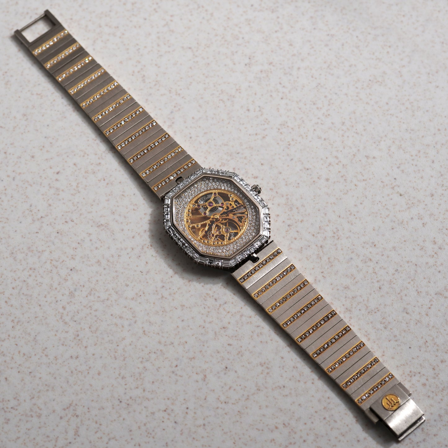 Credor Skeleton Bracelet Watch, Diamond dial and Baguette diamond bezel, Ref. K238-5010, White Gold