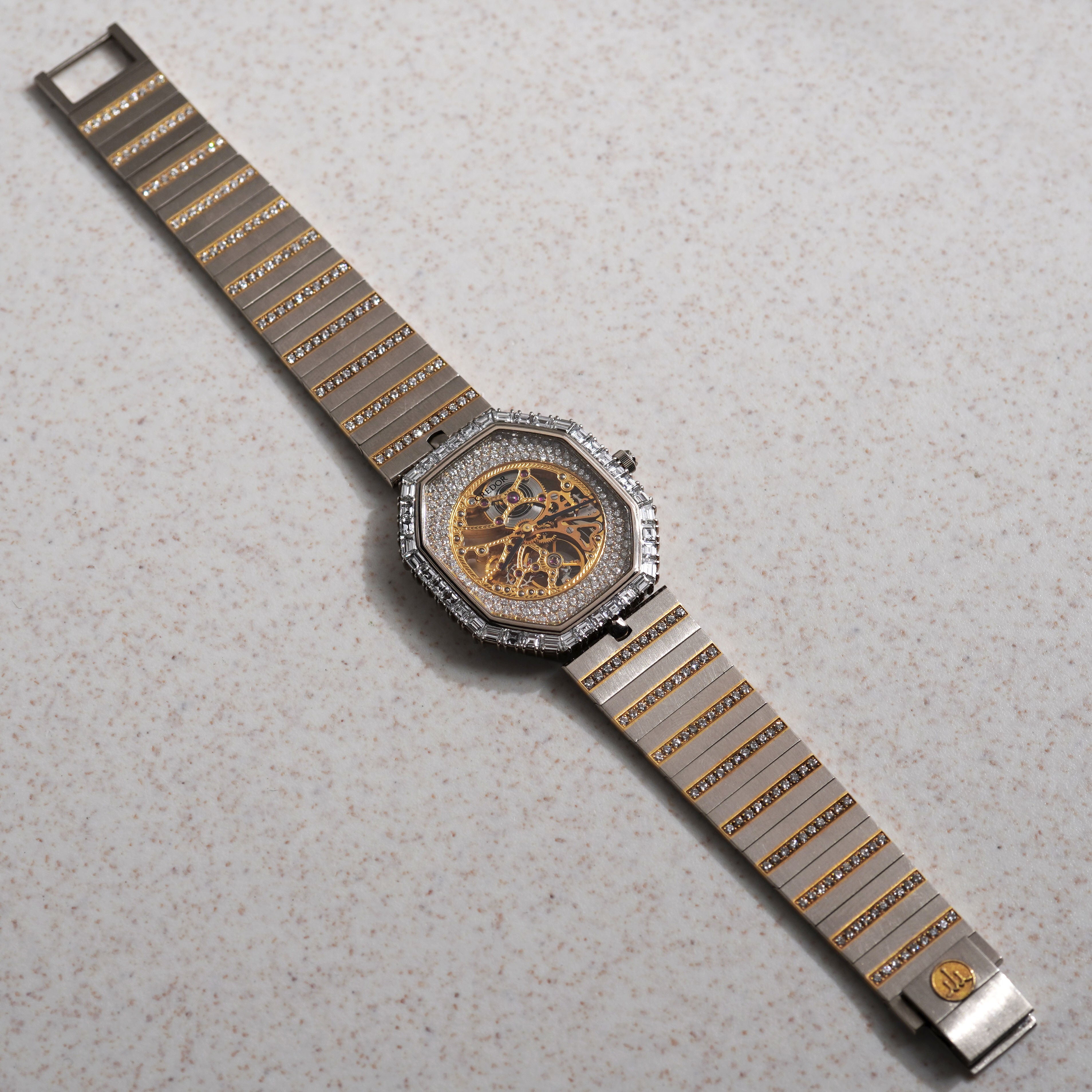 Credor Skeleton Bracelet Watch, Diamond dial and Baguette diamond bezel, Ref. K238-5010, White Gold
