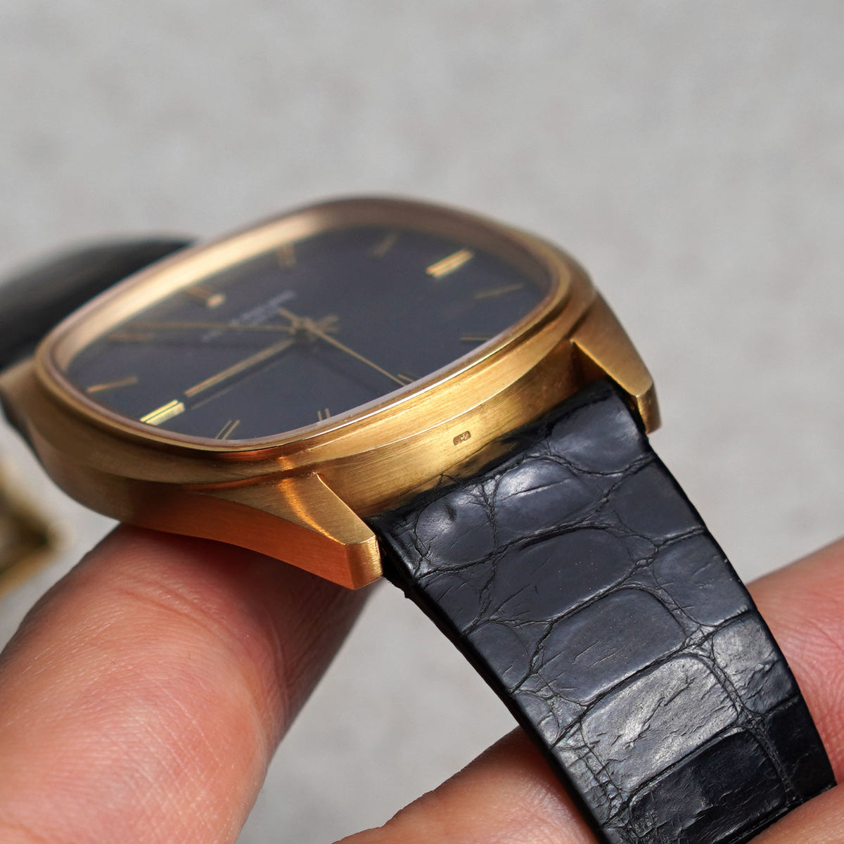 Patek Philippe Cushion-Shaped Watch, Blue Textured Dial, Ref. 3585, Yellow Gold