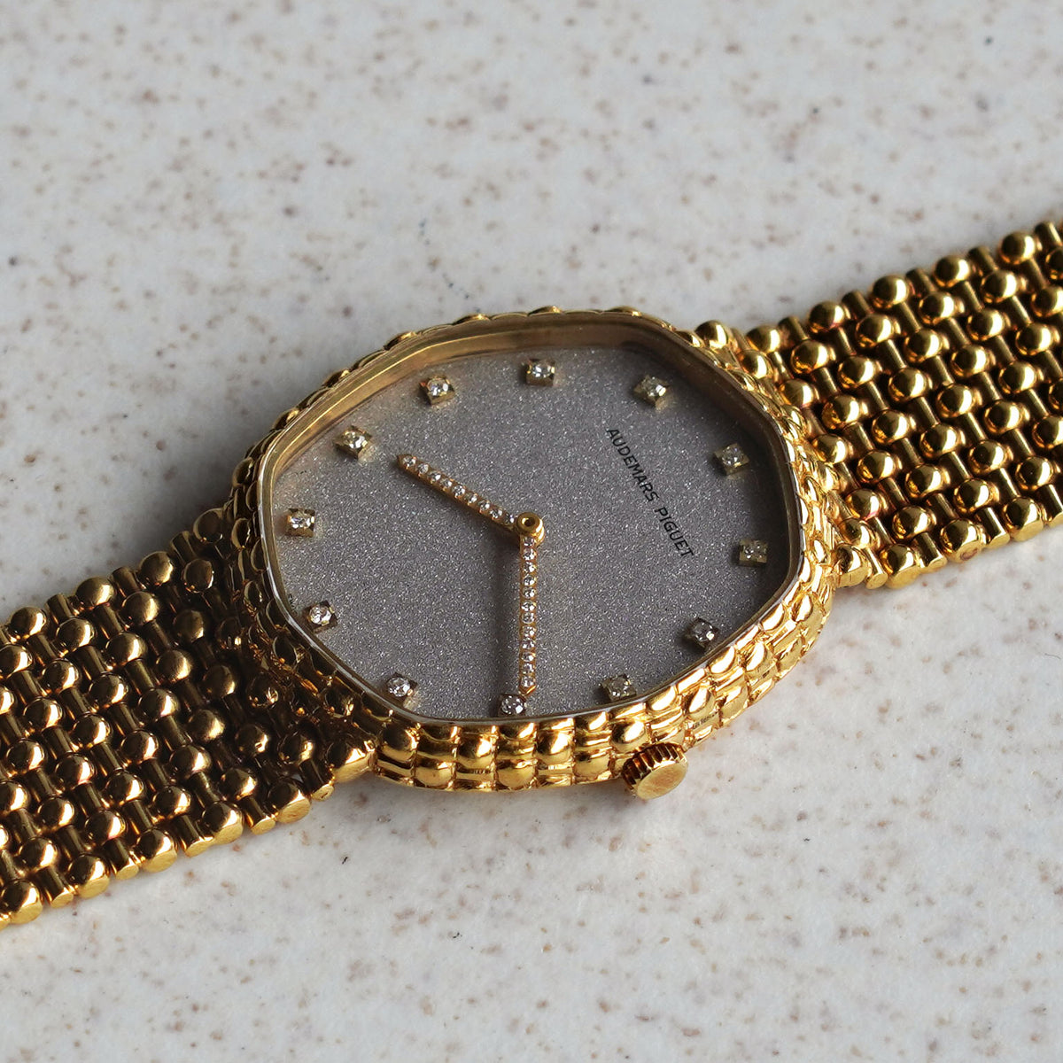 Audemars Piguet Octagonal Bracelet Watch, Snowflake dial with Diamond Markers and Hands, Yellow Gold