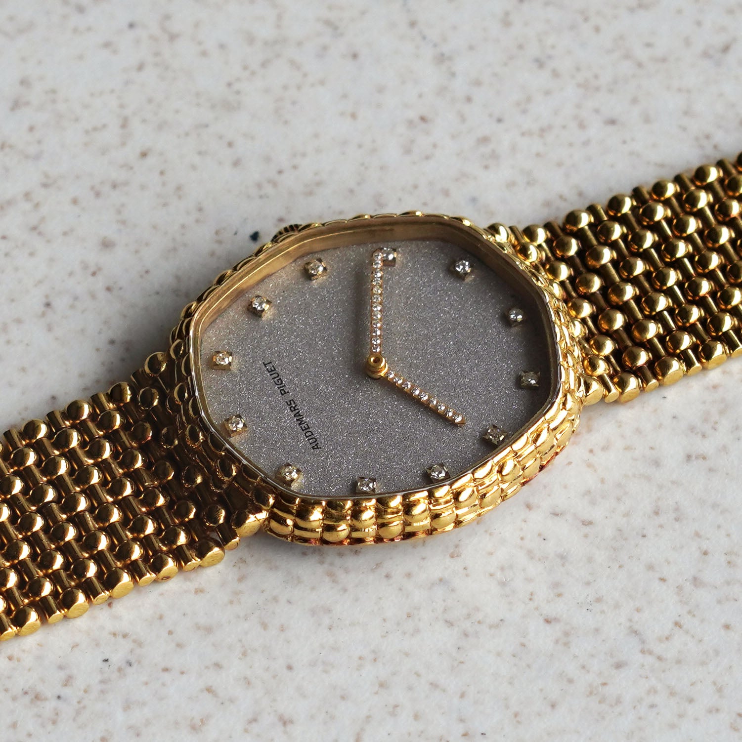 Audemars Piguet Octagonal Bracelet Watch, Snowflake dial with Diamond Markers and Hands, Yellow Gold