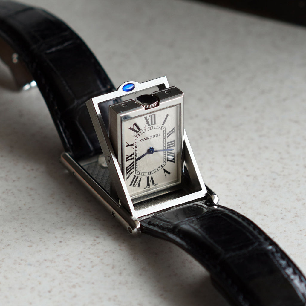 Cartier Rare Tank Basculante Mecanique Display Back, Ref. 2390, Steel