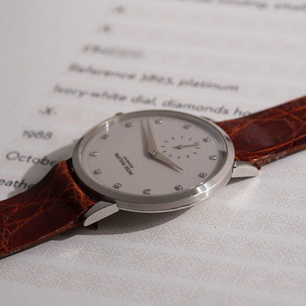 Patek Philippe Calatrava, Ivory-white dial with diamond markers, Ref. 3893, Platinum