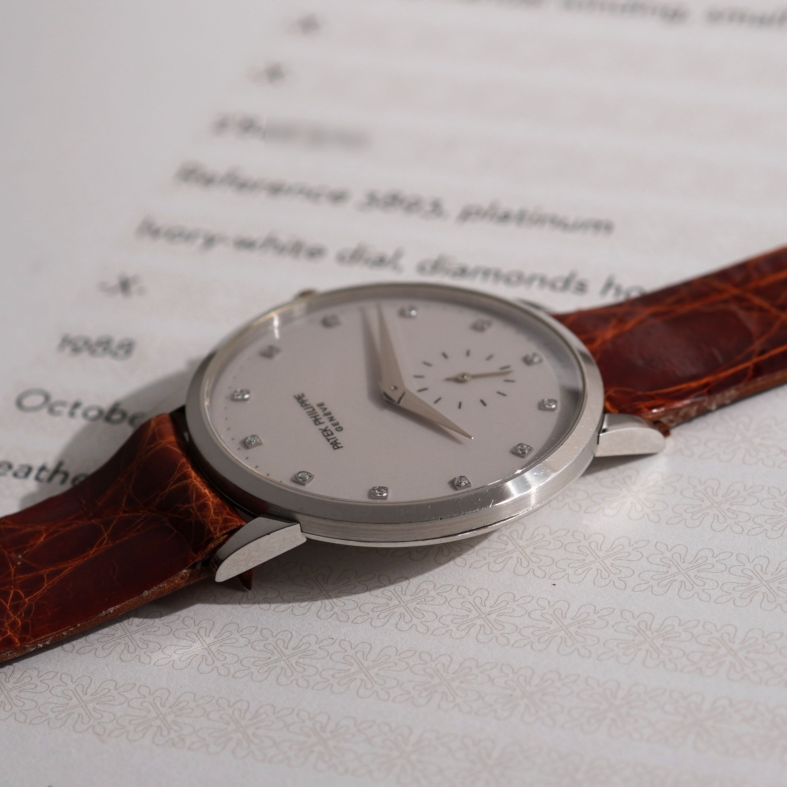Patek Philippe Calatrava, Ivory-white dial with diamond markers, Ref. 3893, Platinum