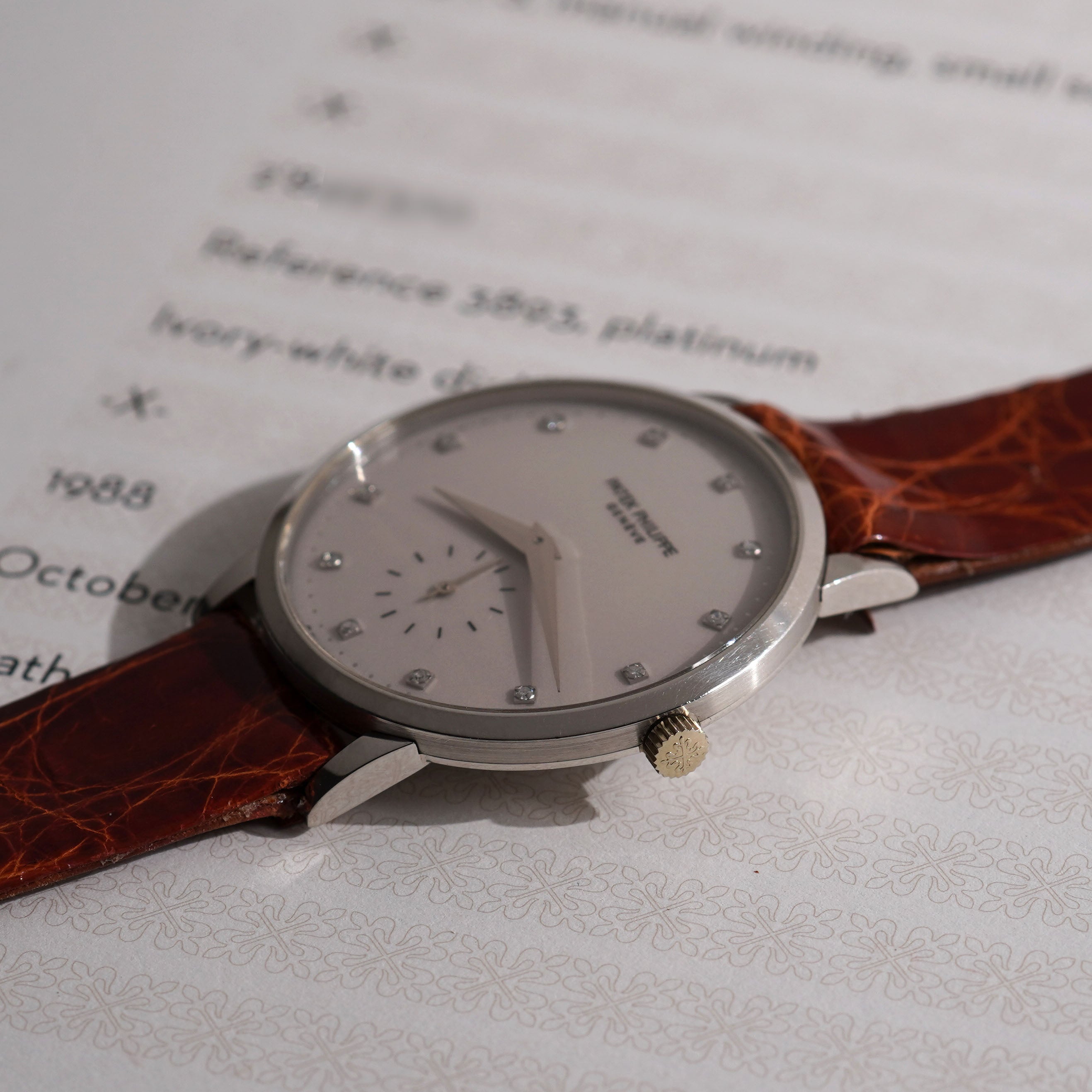 Patek Philippe Calatrava, Ivory-white dial with diamond markers, Ref. 3893, Platinum