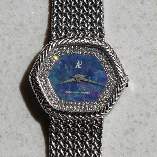 Audemars Piguet Hexagonal Bracelet Watch with Opal and Diamonds Dial, White Gold