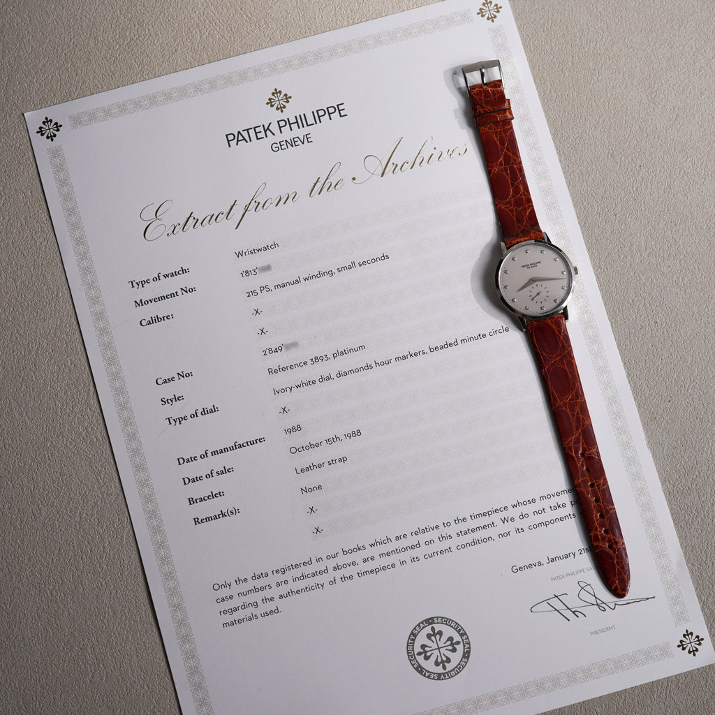 Patek Philippe Calatrava, Ivory-white dial with diamond markers, Ref. 3893, Platinum