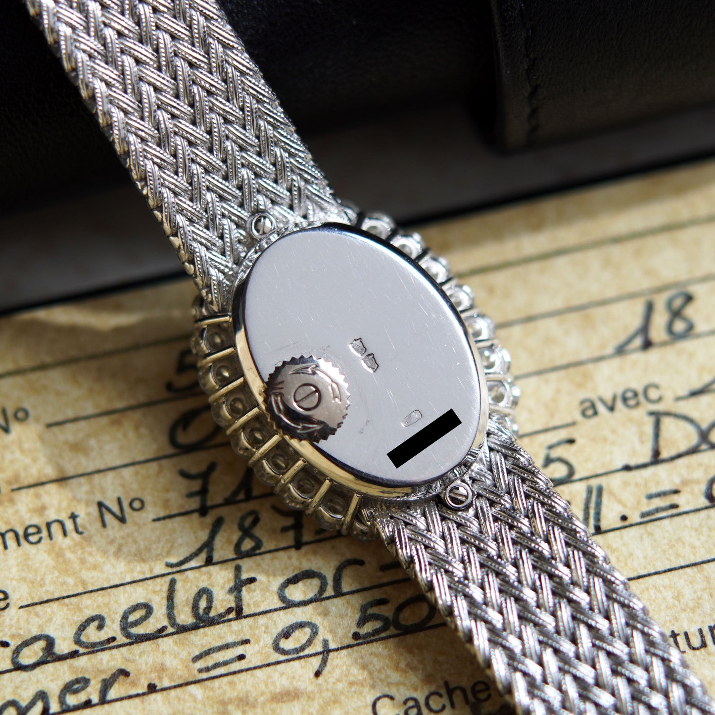 Vacheron Constantin Ladies Oval Bracelet Watch, Factory diamonds and emeralds, White Gold