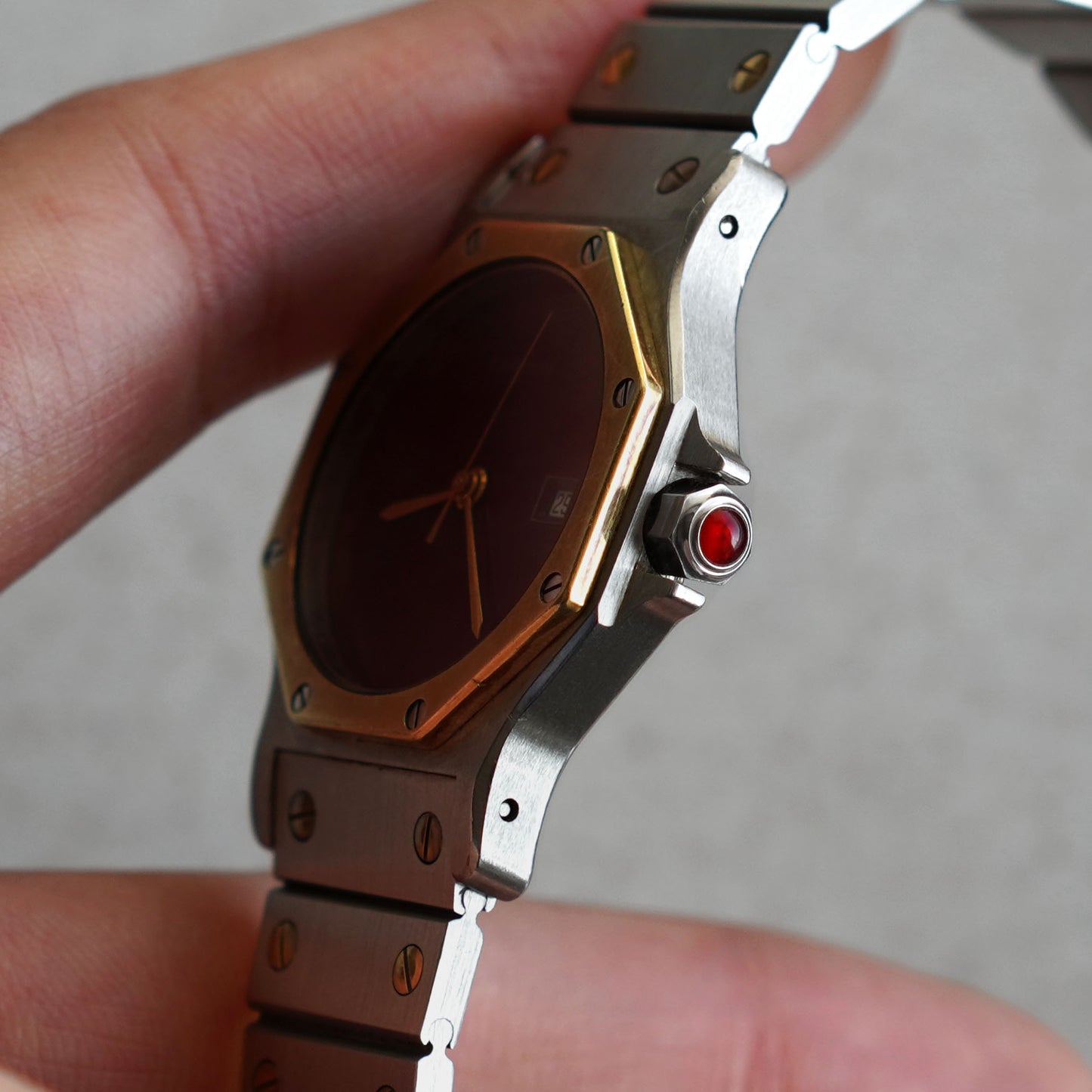 Cartier Santos Octagon LM Rare Burgundy Dial, Steel and Gold