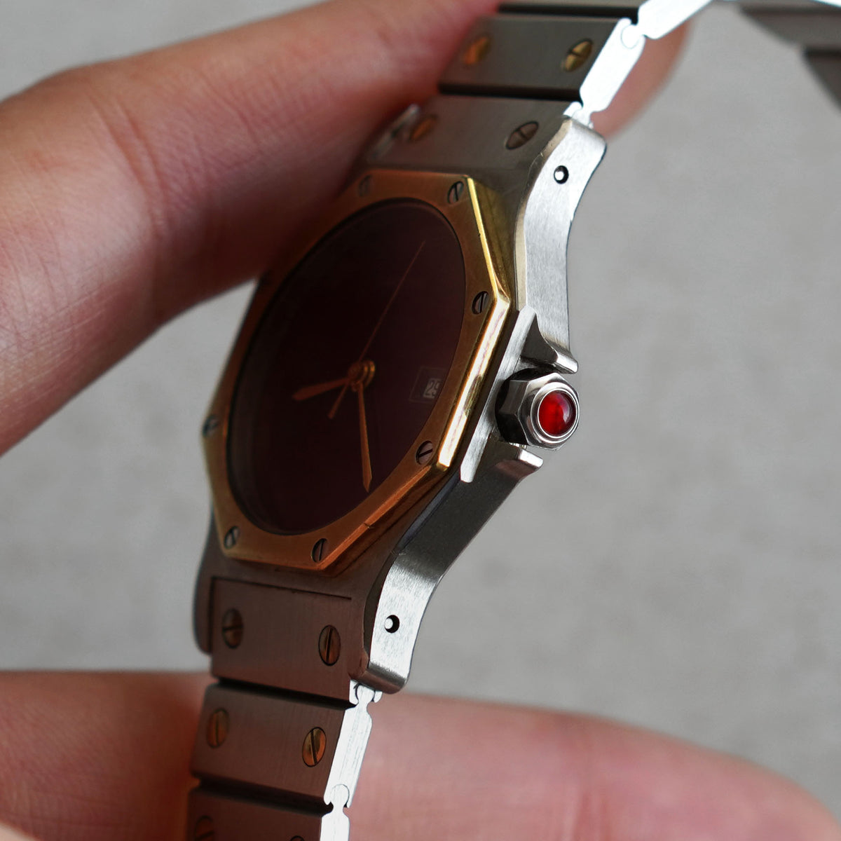 Cartier Santos Octagon LM Rare Burgundy Dial, Ref. 2966, Steel and Gold