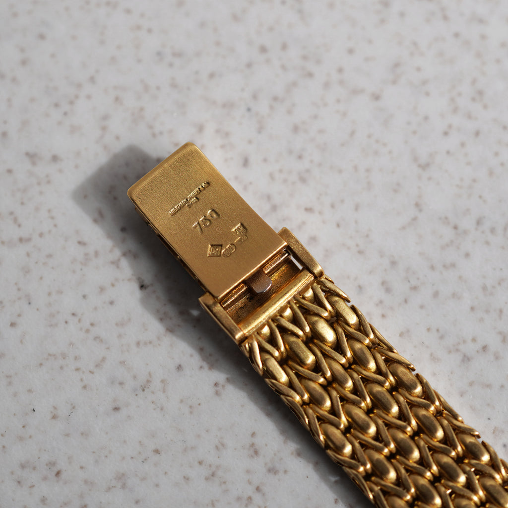 Audemars Piguet Bracelet Watch, Pavé diamond dial with Sapphire markers, Baguette diamond bezel, Yellow Gold