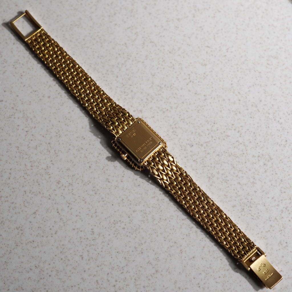 Audemars Piguet Bracelet Watch, Pavé diamond dial with Sapphire markers, Baguette diamond bezel, Yellow Gold