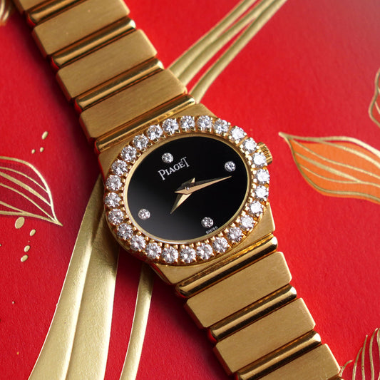 Piaget Polo, Ref. 8306 C701, Onyx dial with diamond markers, Yellow Gold