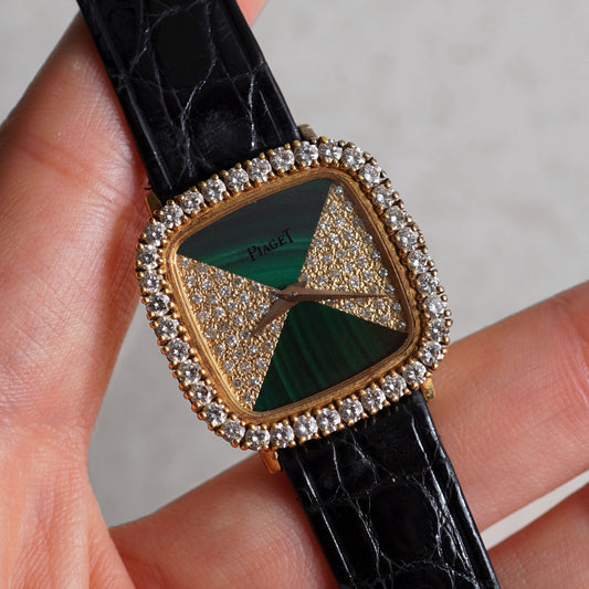 Piaget Ref. 9906, Malachite and Diamond Dial, Diamond Bezel, Yellow Gold