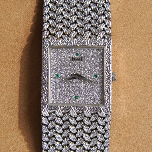 Piaget 9131 D2, Pavé Diamond Dial with Emeralds, White Gold