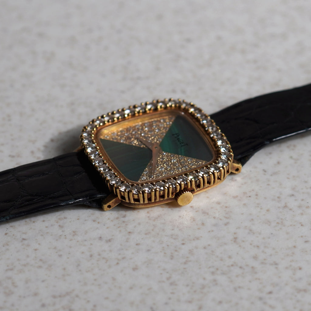 Piaget Ref. 9906, Malachite and Diamond Dial, Diamond Bezel, Yellow Gold