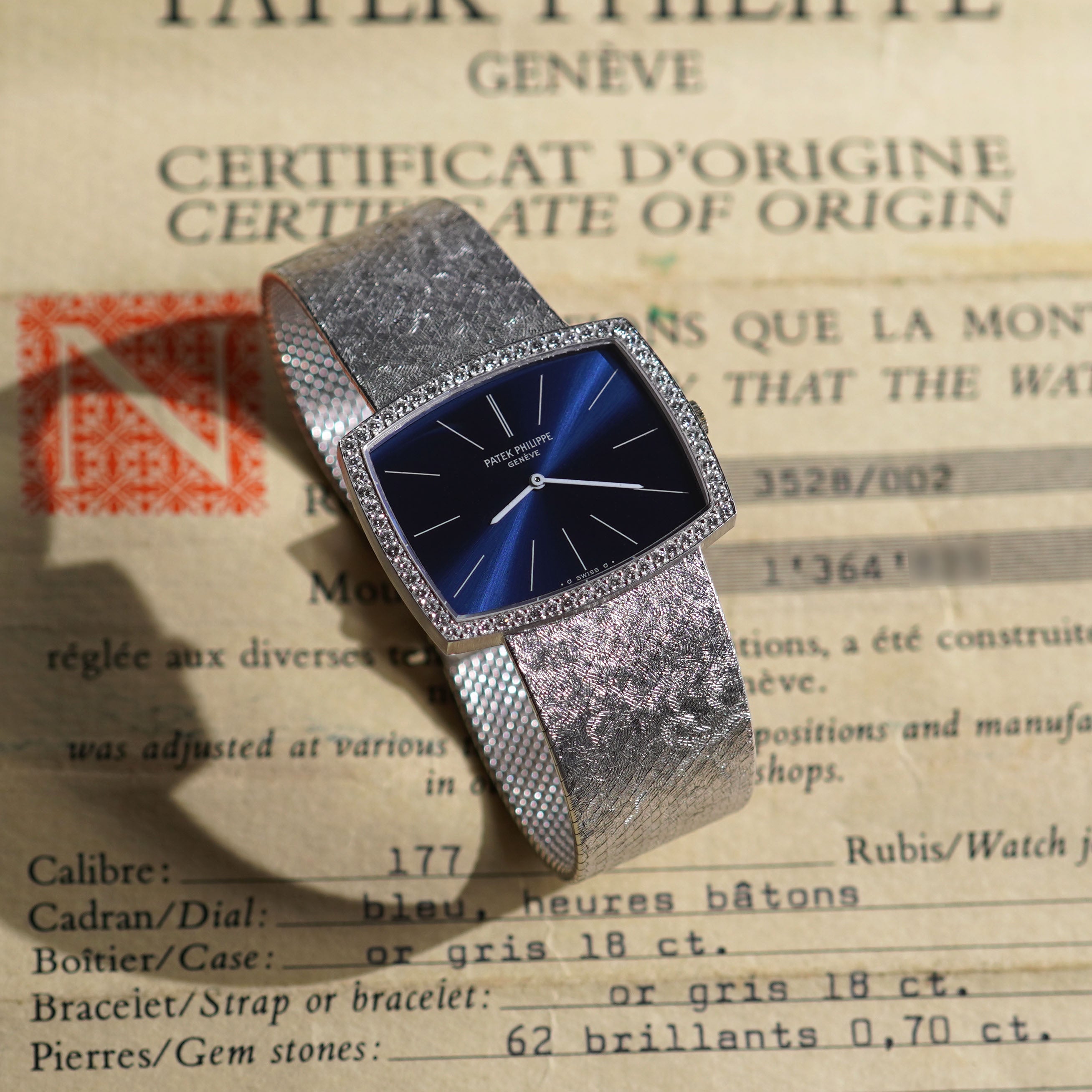 Patek Philippe Gondolo, Factory diamond bezel, Ref. 3528/2, White Gold