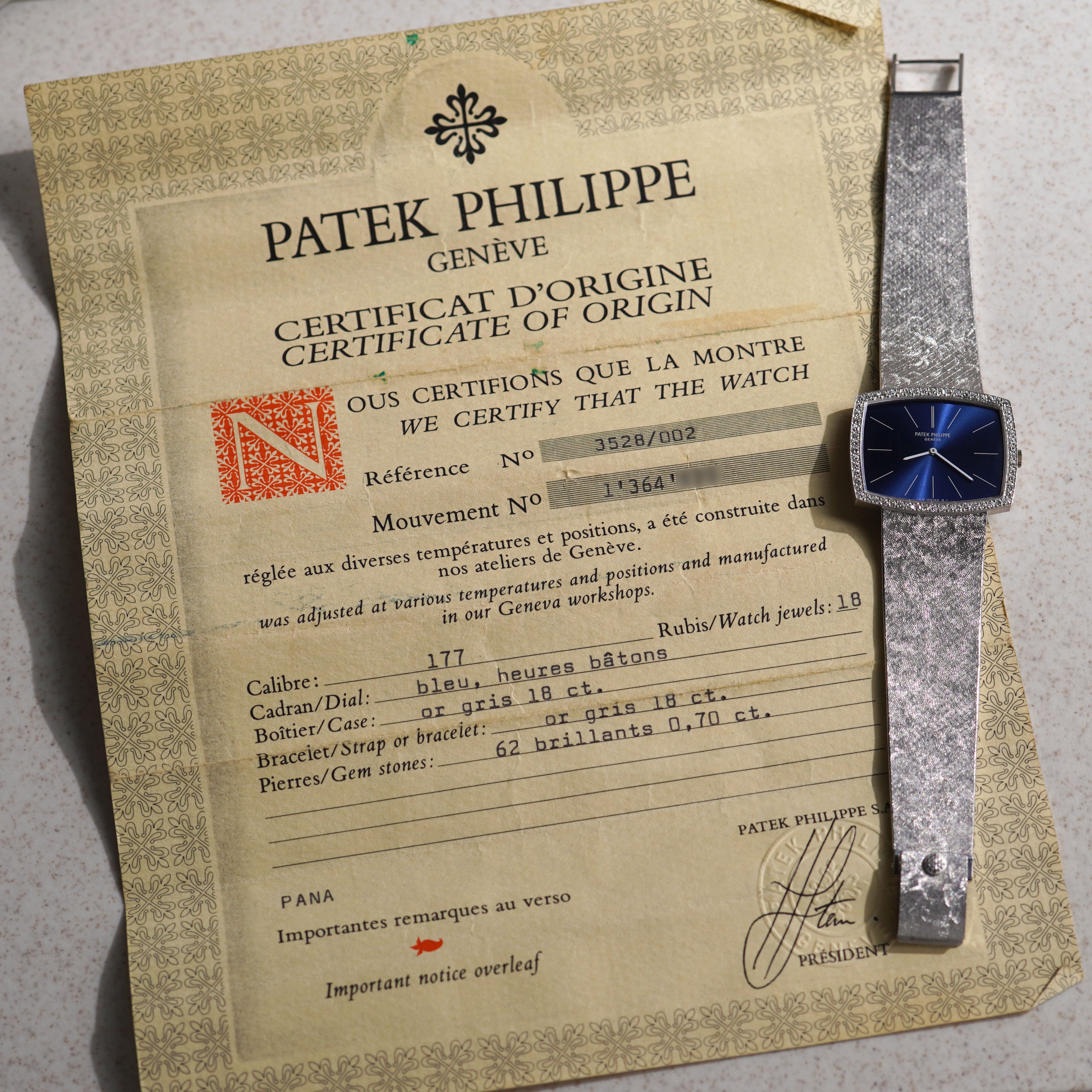 Patek Philippe Gondolo, Factory diamond bezel, Ref. 3528/2, White Gold