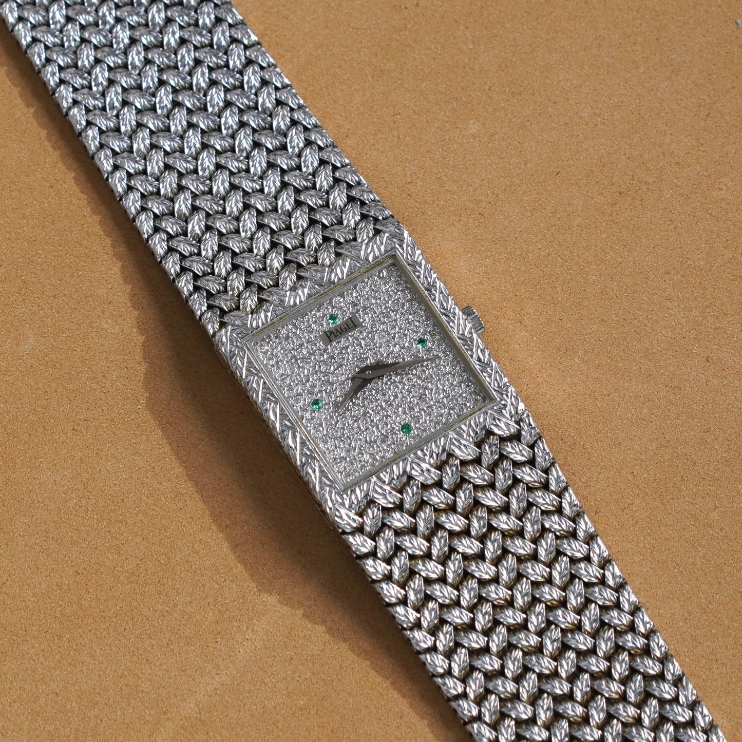 Piaget 9131 D2, Pavé Diamond Dial with Emeralds, White Gold